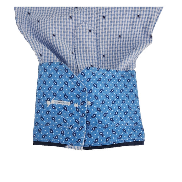 Luchiano Visconti Black Men Blue Geometric Long Sleeve Button Front Shirt Med - Picture 8 of 10